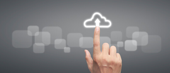 Hand pushing on  touch screen interface