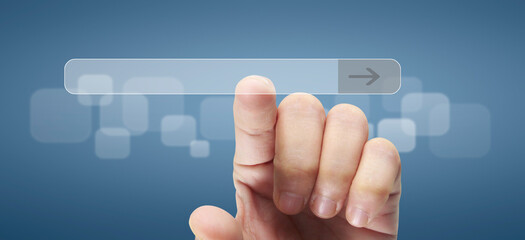 Hand pushing on  touch screen interface - 755341194