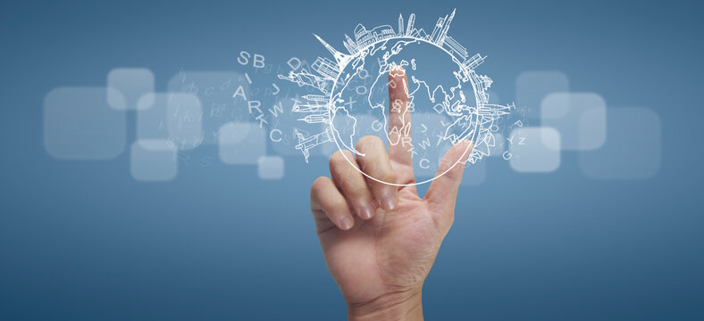 Hand pushing on  touch screen interface