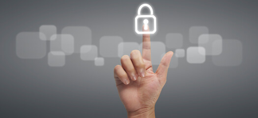 Hand pushing on  touch screen interface