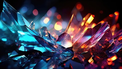 vibrant and dynamic display of crystalline structures illuminated by multicolored lights, creating a visually striking and abstract aesthetic. Each sharp, jagged crystalline structure is translucent a - obrazy, fototapety, plakaty