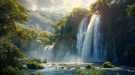 Majestic waterfall in a beautiful landscape