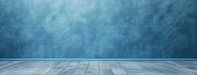 Empty Wooden Stage with Blue Smoke Background