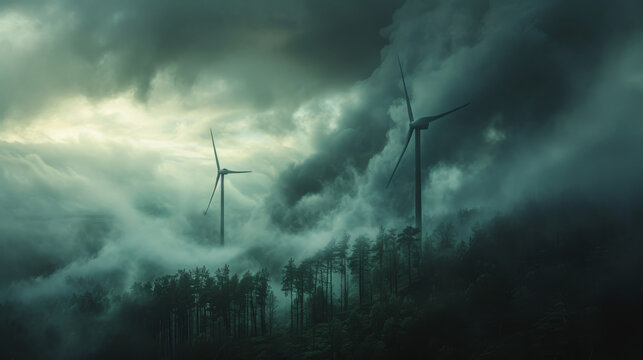 Wind turbines in a forest fire