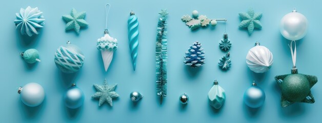 Assorted Blue Christmas Ornaments Layout