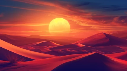 Gordijnen Desert landscape featuring sand dunes during sunset. © klss777