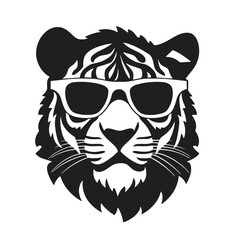 tiger animal illustration , tiger with glasses isolated white background. Tiger logo design