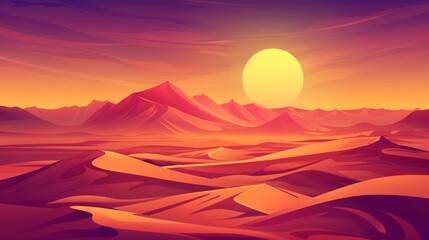 Desert landscape featuring sand dunes during sunset.