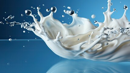 Splashing milk isolated on blue background. 3d rendering mock up - obrazy, fototapety, plakaty