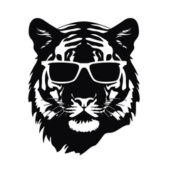 tiger animal illustration , tiger with glasses isolated white background. Tiger logo design