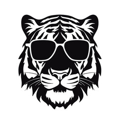 tiger animal illustration , tiger with glasses isolated white background. Tiger logo design