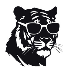 tiger animal illustration , tiger with glasses isolated white background. Tiger logo design
