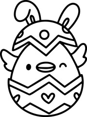 Cute chicken with Easter egg outline coloring