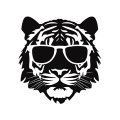 tiger animal illustration , tiger with glasses isolated white background. Tiger logo design