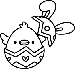 Cute chicken with Easter egg outline coloring