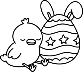 Cute chicken with Easter egg outline coloring