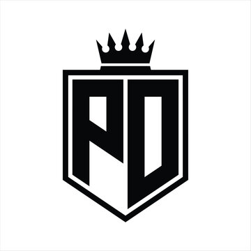 recommend clip art: PD Logo monogram bold shield geometric shape with crown outline black and white style design