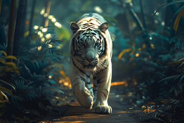 Tiger walking in jungle - obrazy, fototapety, plakaty
