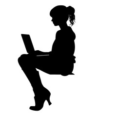 Woman with laptop  Silhouette 