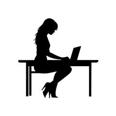 Woman with laptop  Silhouette 