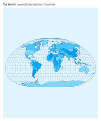 World Map in Loximuthal projection. High detail vector illustration featuring countries for infographics, education, reports, and presentations.
