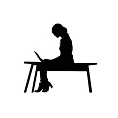 Woman with laptop  Silhouette 