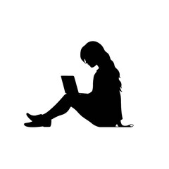 Woman with laptop  Silhouette 
