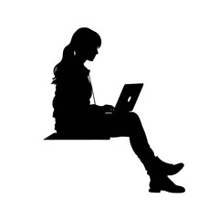 Woman with laptop  Silhouette 