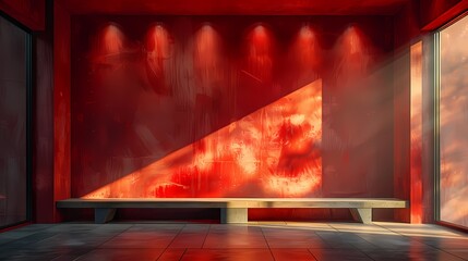 Traditional red wall long table scene poster background