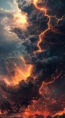 Capture the intensity and beauty of a lightning storm in a digital art piece