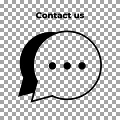 Contact us. Chat and message or feedback linear black and white icon. Dialog badge and communication flat sign. Symbol on transparent. For your web site. Technical support symbol. Vector EPS 10.