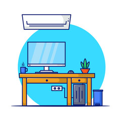 Workspace Computer With Study Desk Illustration