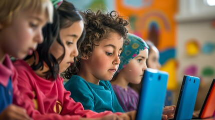 Innovative education involves students utilizing digital tablets.