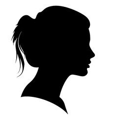 Woman head  in profile. Beautiful female face profile , black silhouette  avatar  ,portraits with hairstyle vector