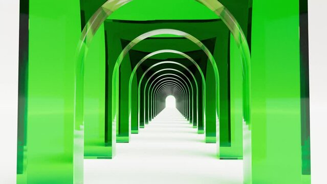 Green glass tunnel on white surface able to loop endless 4k