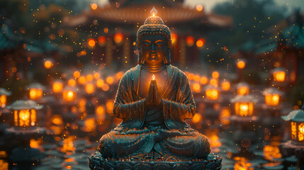 Obraz premium Head of Buddha Statue, Bouddhisme et bien-être, ai generated
