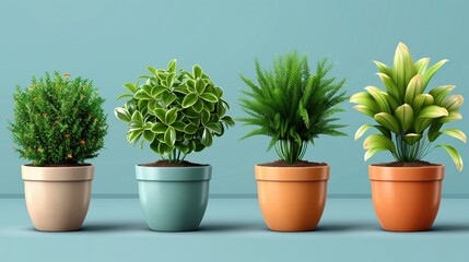 Obraz premium Potted plants, flowers, grass, 3D icons on a light background.