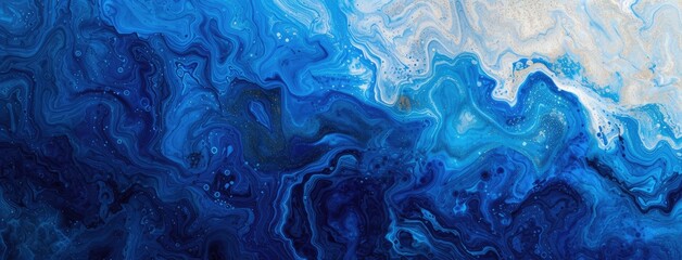 Abstract Blue Marble Wave Fluid Art