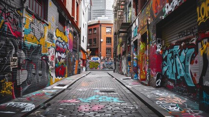 Urban alley adorned with graffiti art