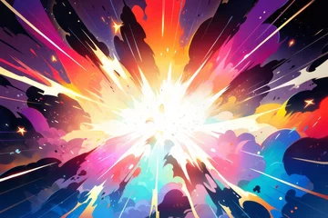 Foto op Canvas Der Moment der Energieexplosion in phantastischen Farben dargestellt in Anime-Kunst: Eine lebendige und filmische Darstellung von Emotionen 5 © Vira