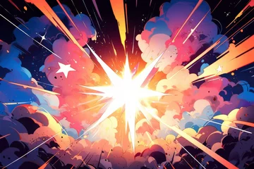 Foto op Canvas Der Moment der Energieexplosion in phantastischen Farben dargestellt in Anime-Kunst: Eine lebendige und filmische Darstellung von Emotionen 2 © Vira