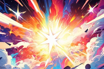 Foto op Canvas Der Moment der Energieexplosion in phantastischen Farben dargestellt in Anime-Kunst: Eine lebendige und filmische Darstellung von Emotionen © Vira
