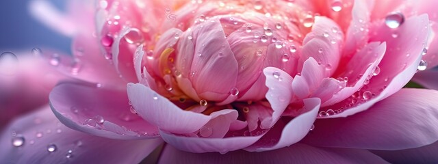 Beautiful pink rose with dew drops close-up macro photography - obrazy, fototapety, plakaty