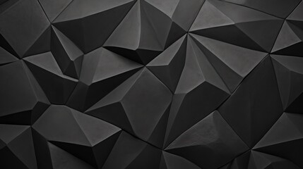 Abstract faceted texture, black background with convex triangular geometric shapes. - obrazy, fototapety, plakaty
