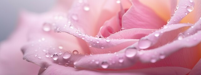 Fototapeta premium Beautiful pink rose with dew drops close-up macro photography