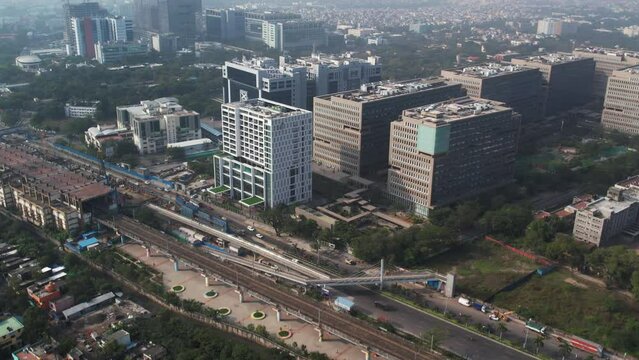 Aerial video of old mahabalipuram road. TIDEL park and only pedestrian Bridge. Ramanujan IT park. Located in Chennai.
