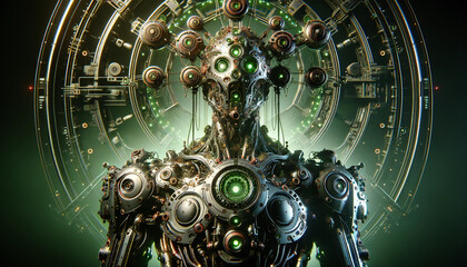 Hi-tech and futuristic mechanical complex structures backdrop.