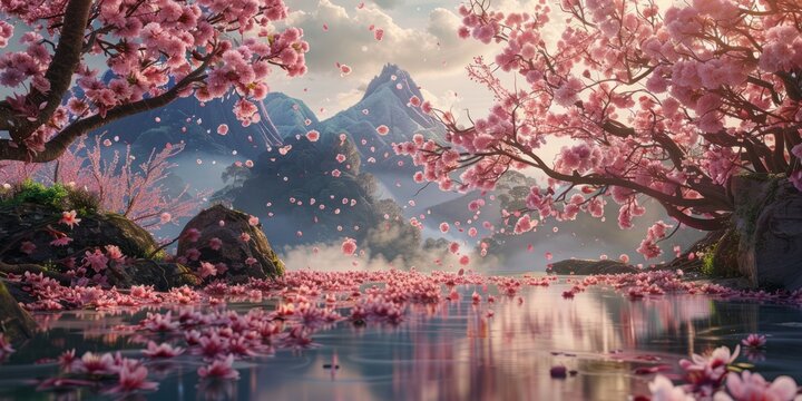 An exquisite portrayal of the iconic cherry blossom, this image captures the essence of Japanese nature and culture.