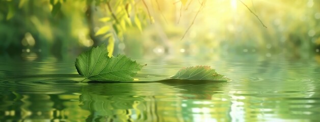 Tranquil Leaves Floating on Sunlit Water