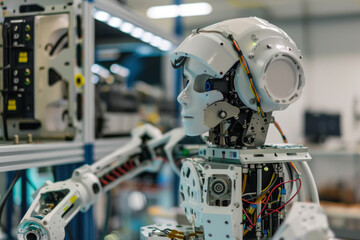 A close-up shot of a robot assembling components for a new space habitat